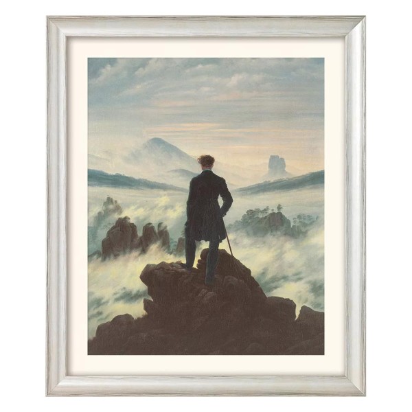 Caspar David Friedrich: Bild Der Wanderer über dem Nebelmeer (1818) - silberfarben gerahmt