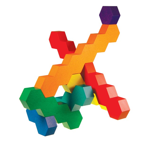 SINA Bauspiel HONEYCOMB - 7 bunte hexagonale Holzbausteine - kreativ mit Gleichgewicht stapeln