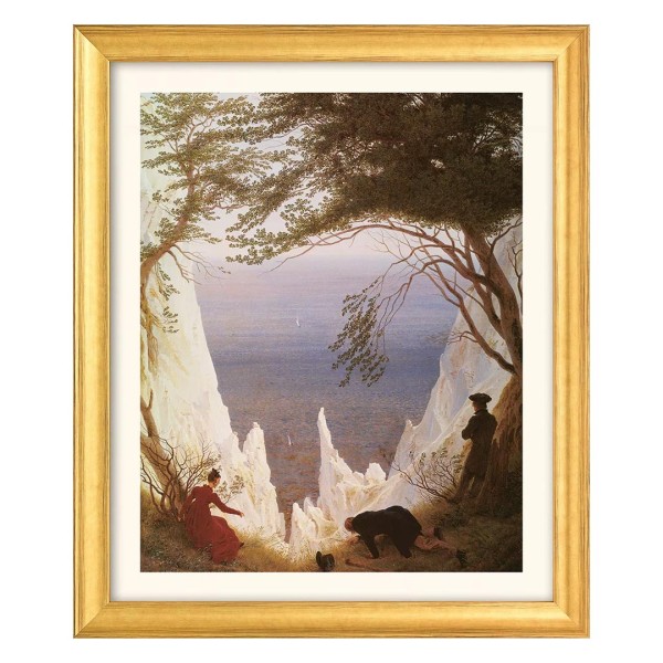 Caspar David Friedrich: Bild Kreidefelsen auf Rügen (1818) - goldfarben gerahmt