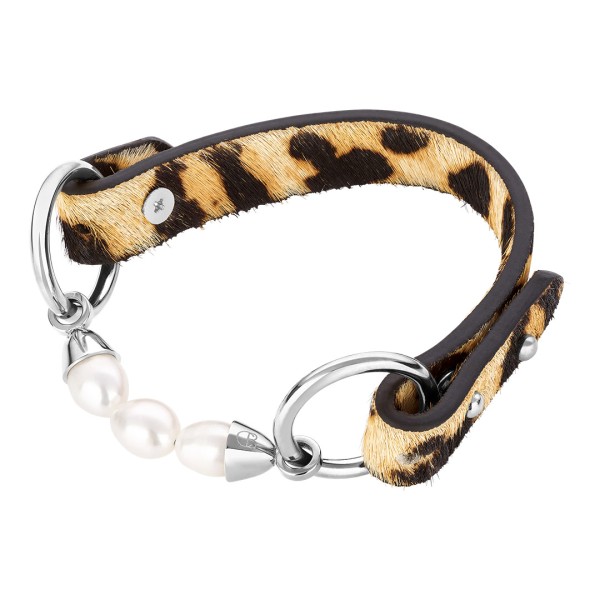 Célia von Barchewitz - Leo-Print Armband mit Perlen - silberfarben